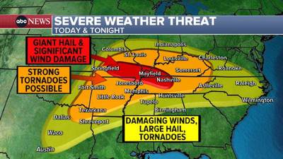 Fifty-seven million people in tornado storm zone as giant hail, destructive winds and flash flooding possible