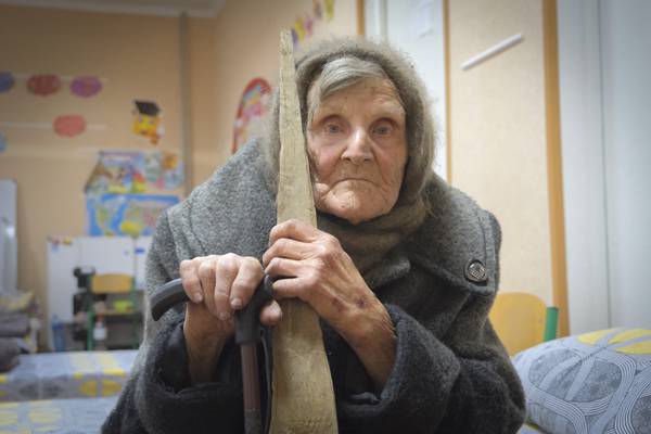 A 98-year-old in Ukraine walked miles to safety from Russians, with slippers and a cane