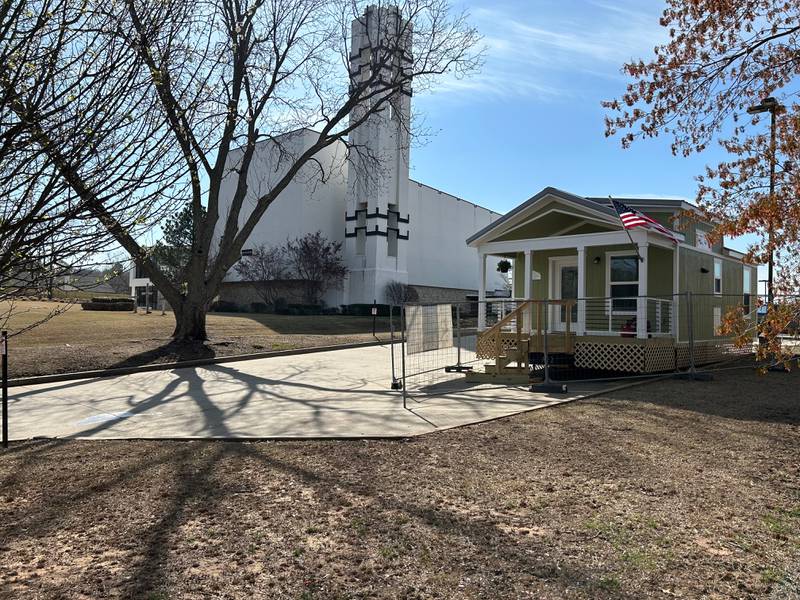 An example of the tiny homes that will go up in Eden Village. This model stands at Christ the Redeemer Lutheran Church near E. 71st Street and S. Lewis Ave. in Tulsa.